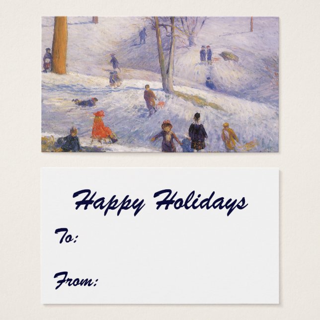 Navidad Vintage, Trineo, Central Park Glackens (Anverso y reverso)