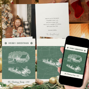 Navidad vintage trineo de Santa verde bosque