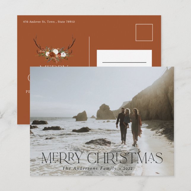 Navidades 1 postal de estampado floral botánico (Anverso / Reverso)