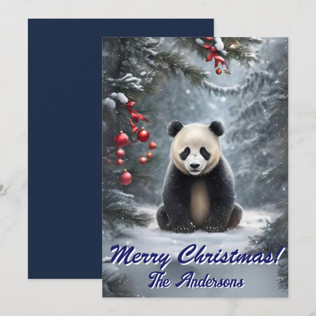 Navidades 2 panda, vacaciones felices, tarjeta de  (Anverso / Reverso)