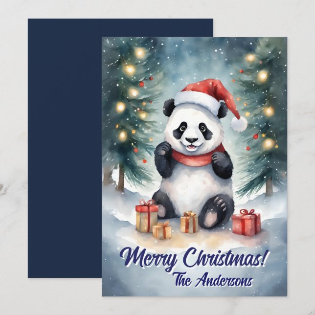 Navidades 3 panda, vacaciones felices, tarjeta de  (Anverso / Reverso)