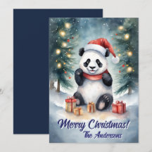 Navidades 3 panda, vacaciones felices, tarjeta de 