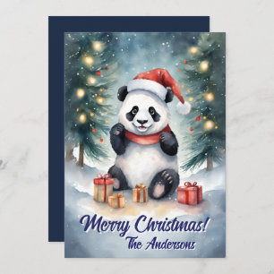 Navidades 3 panda, vacaciones felices, tarjeta de