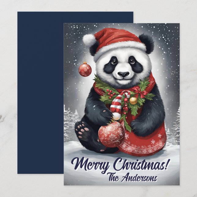 Navidades 4 panda, vacaciones felices, tarjeta de  (Anverso / Reverso)