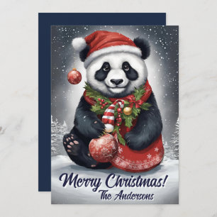 Navidades 4 panda, vacaciones felices, tarjeta de