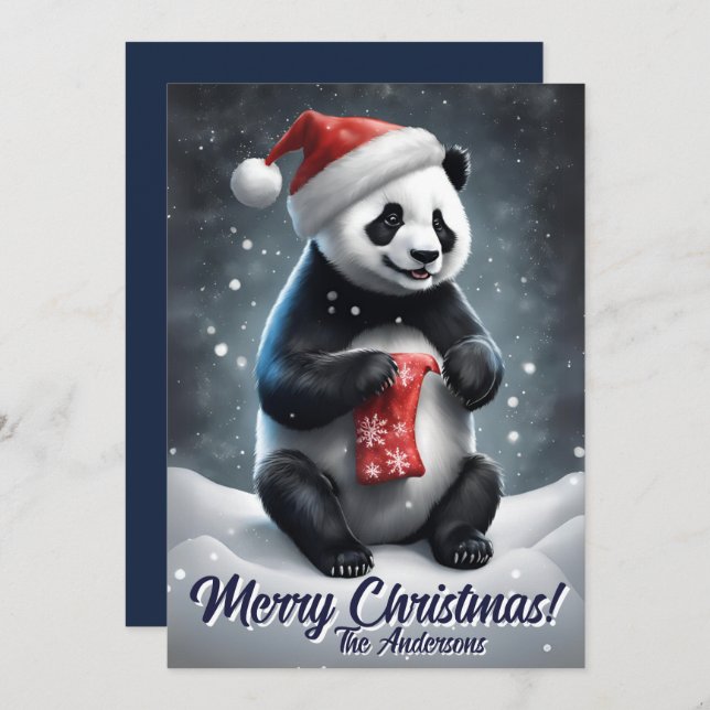 Navidades 5 panda, vacaciones felices, tarjeta de  (Anverso / Reverso)