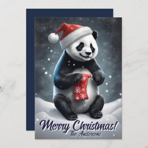 Navidades 5 panda, vacaciones felices, tarjeta de