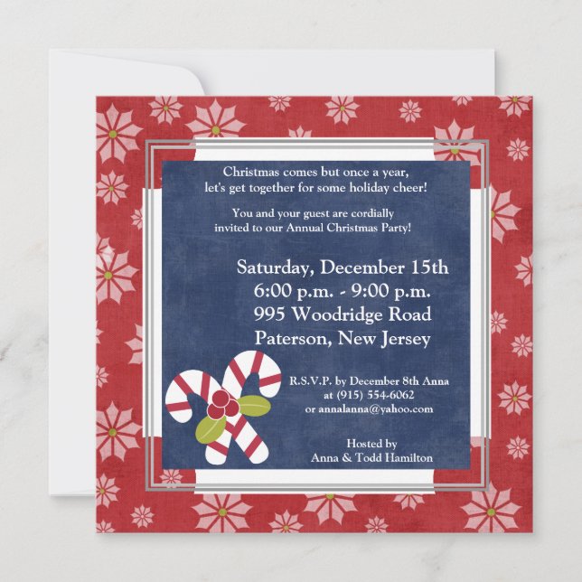 navidades 5x5 Holly en invitación a candy canes (Anverso)