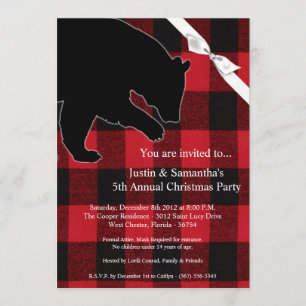 Navidades 5x7 Invitación oso negro rojo chapado