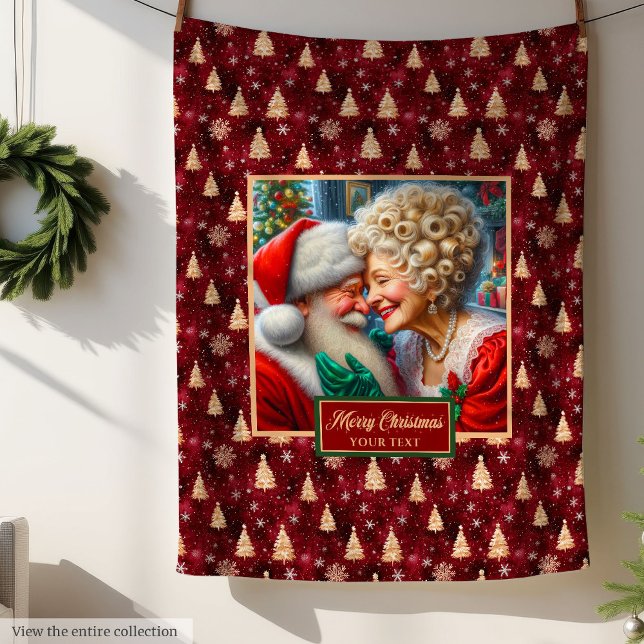 Navidades acogedores lanzan una manta a borgoña (Cozy Christmas Throw Blanket Burgundy Gold Santa Claus)