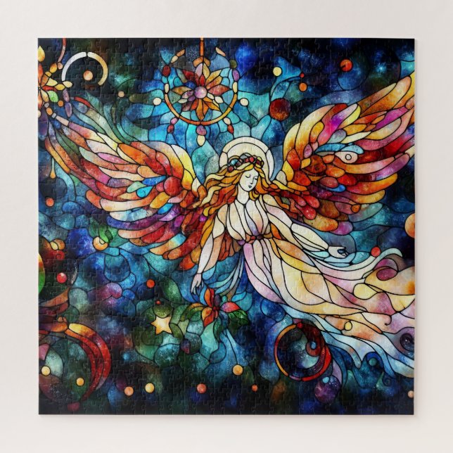 Navidades acuarela rompecabezas de vidrio manchado (Vertical)