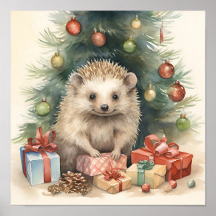 Navidades adorables hedgehog impresión de vacacion