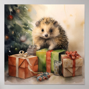 Navidades adorables hedgehog impresión de vacacion