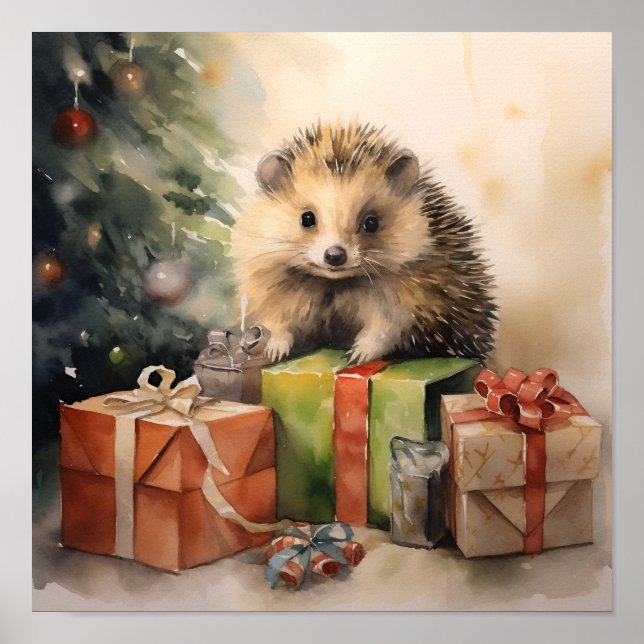 Navidades adorables hedgehog impresión de vacacion (Frente)