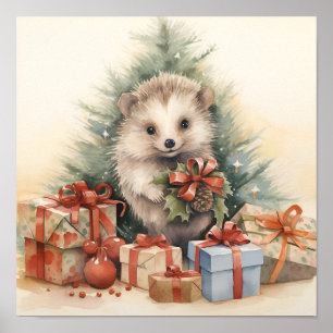 Navidades adorables hedgehog impresión de vacacion