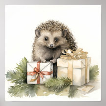 Navidades adorables hedgehog impresión de vacacion