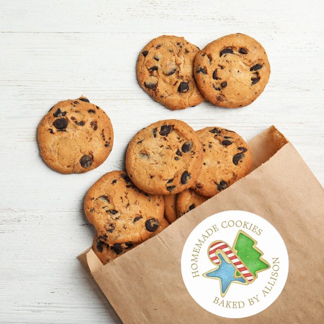 Navidades adoran galletas con una extraña etiqueta (Christmas watercolor cookies cute colorful round sticker. )