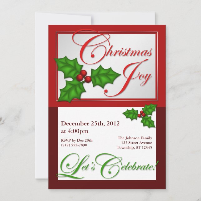 Navidades Alegría, celebremos - Holly Invitaciones (Anverso)