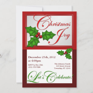 Navidades Alegría, celebremos - Holly Invitaciones