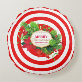 Navidades Almohada redonda de rayas rojas