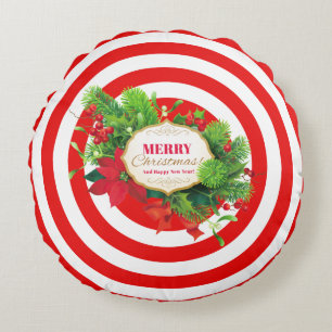Navidades Almohada redonda de rayas rojas