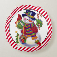 Navidades almohada redonda de Snowman Holiday