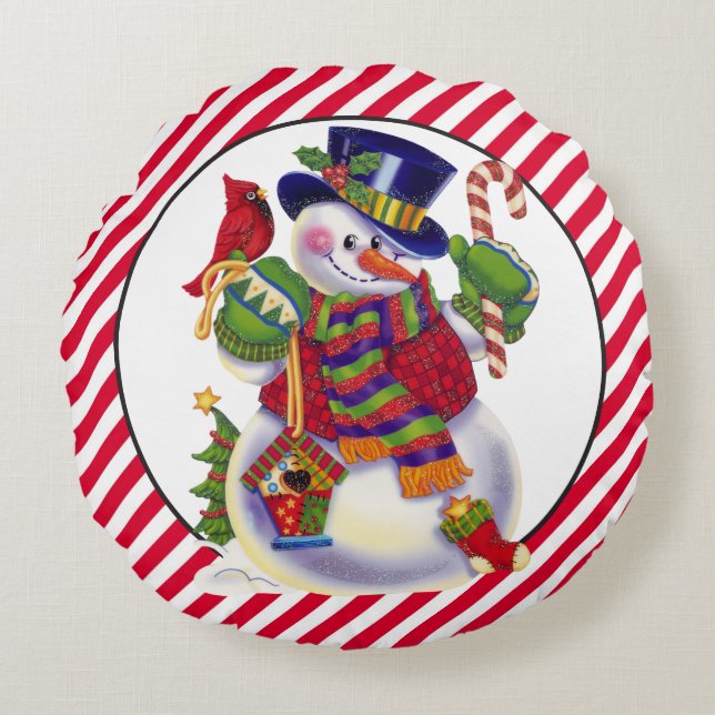 Navidades almohada redonda de Snowman Holiday (Anverso)