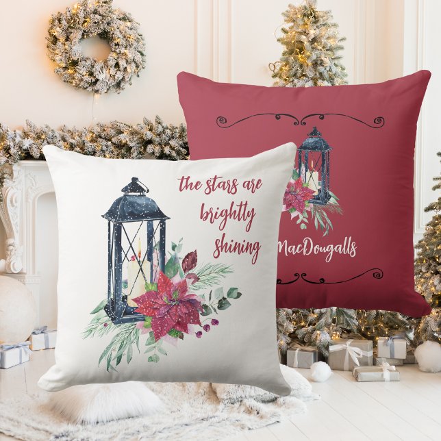 Navidades almohadas con decoración de nombre famil (Family Name, Christmas Decoration Throw Pillow)
