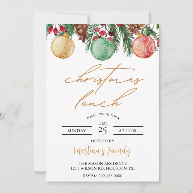 Navidades Almuerzo Invitaciones Navidades Brunch (Anverso)