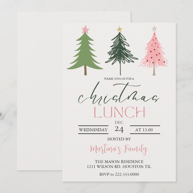 Navidades Almuerzo Invitaciones Navidades Brunch (Anverso / Reverso)