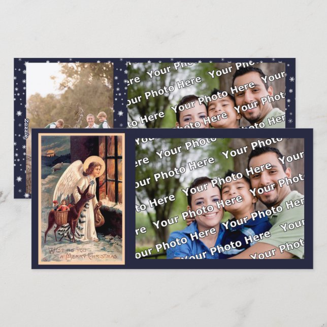 Navidades Angel con tarjeta fotográfica de ciervo (Anverso / Reverso)