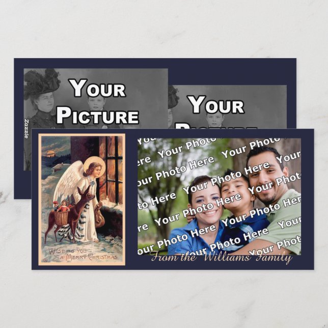 Navidades Angel con tarjeta fotográfica de ciervo (Anverso / Reverso)