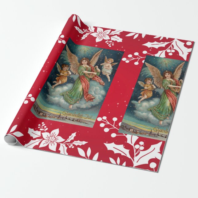 Navidades Angel Holly COLLAGE papel envolvente (Desenrollado)