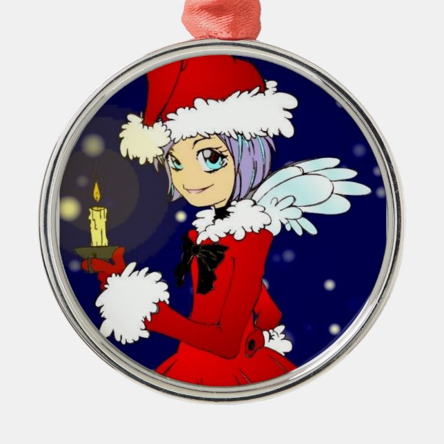 Navidades Ángel kawaii ornamento redondo con luz d (Frente)