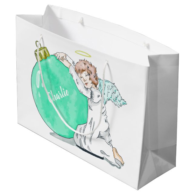 Navidades Angel nombre personalizado gran bolsa de (Angulo reverso)