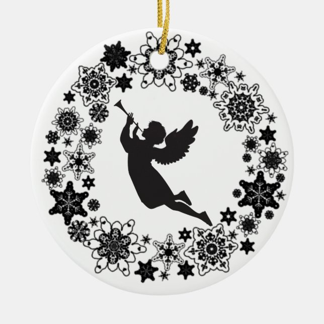 Navidades Angel Silhouette Ornamento cerámico (Frente)