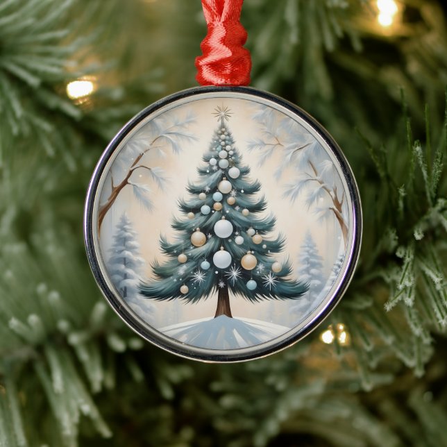 Navidades Art Deco Pine Tree Oro Ornamentos Blanco (Árbol)