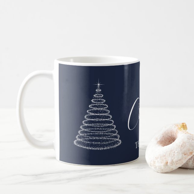 Navidades azul marino taza de café personalizada (Con donut)