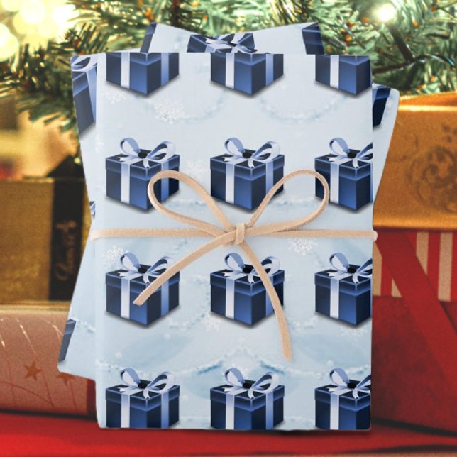 Navidades azules entregan papel de ajuste (Blue Christmas Gift Wrapping Paper)