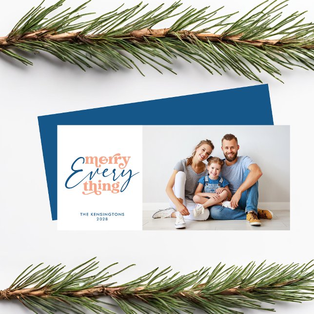 Navidades azules Feliz Navidad Todo (Blue Christmas Merry Everything Holiday Photo Card)