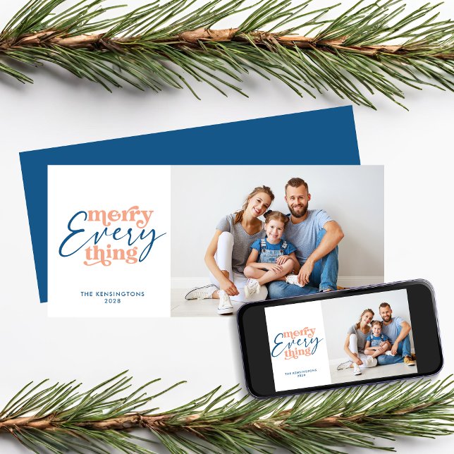 Navidades azules Feliz Navidad Todo (Blue Christmas Merry Everything Holiday Photo Card)