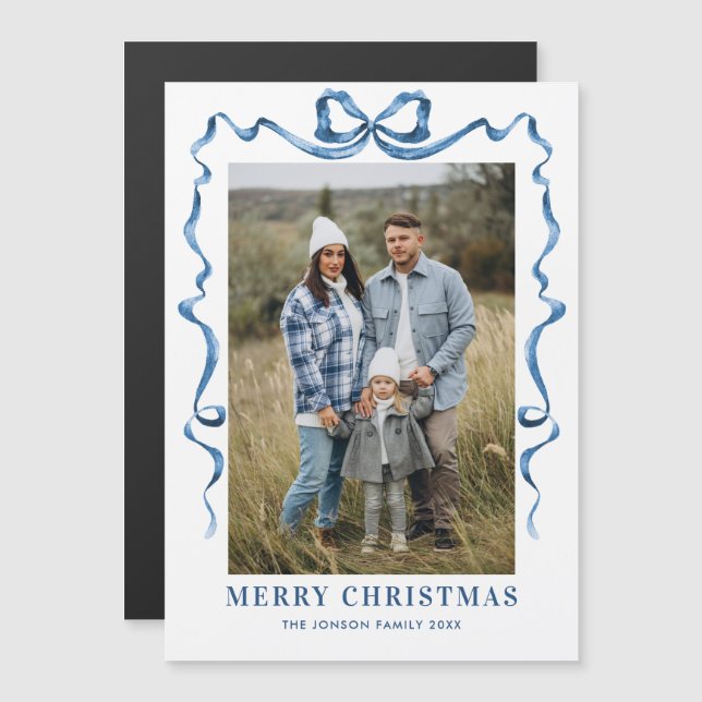 Navidades azules festivos doblan tarjeta magnética (Anverso/Reverso)