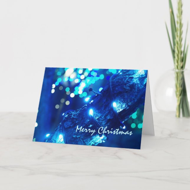 Navidades azules iluminan tarjeta de saludo (Anverso)