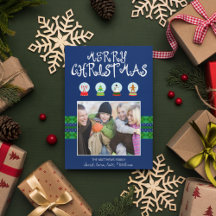 Navidades azules Nieve Globes tarjeta fotográfica 