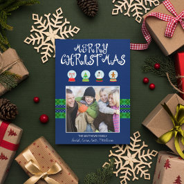 Navidades azules Nieve Globes tarjeta fotográfica 