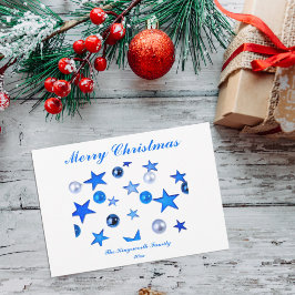 Navidades azules Ornamentos de decoración con tarj