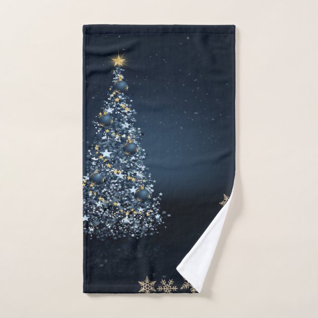 Navidades azules Pine Tree, Snowflakes (Toalla de mano)