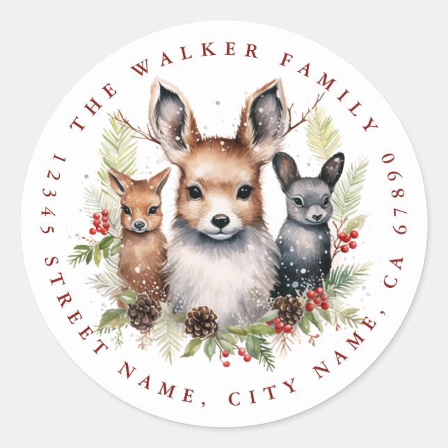 Navidades Baby Deer Round Pegatinas (Anverso)