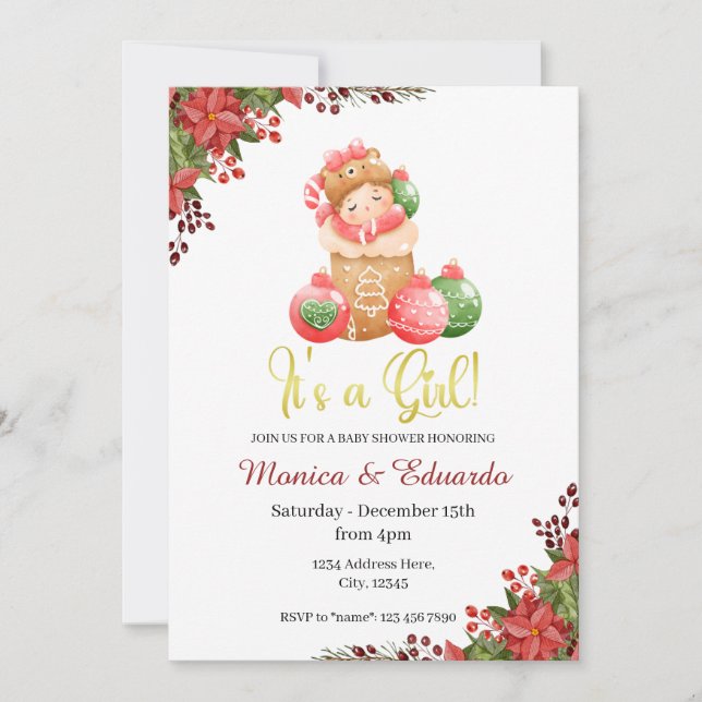 Navidades Baby Shower es una invitación Chica (Anverso)