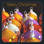 Navidades Balls Merry Christmas Square Pegatina<br><div class="desc">Bolas de navidades por RB = computadora 3D Arte. Tarjeta de felicitación coincidente "El intruso",  franqueo,  bolso de regalo,  etiqueta de regalo y más... </div>